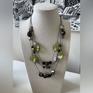Envy Green Glass and Shell Orbital Multi Strand Necklace